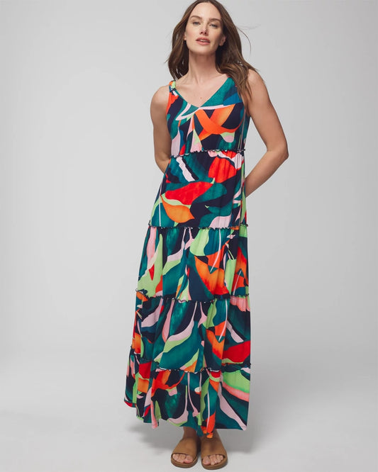 VACAY VIBES NIGHTFALL NVY Tiered Maxi Bra Dress
