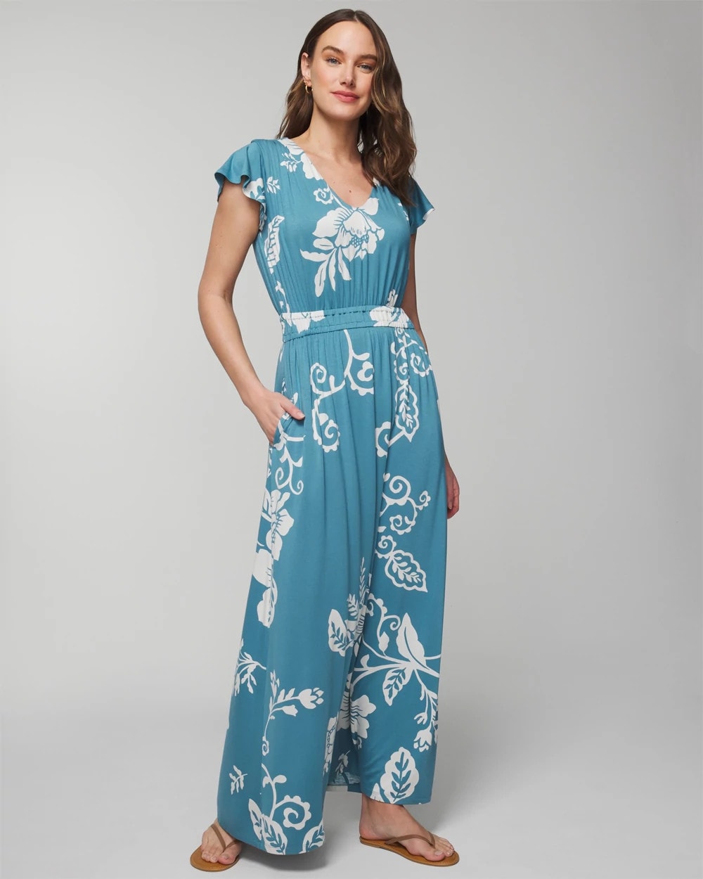 GARDEN TAPESTRY G BLUE Flutter Sleeve Maxi Bra Dress