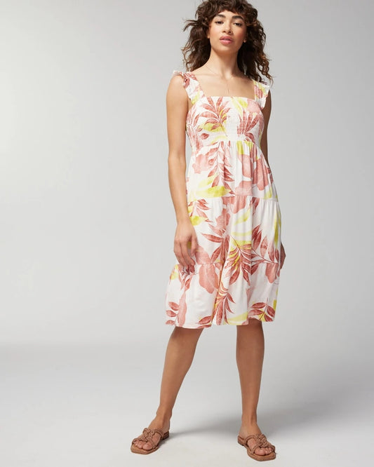 ENCHANTED PALMS KEY LIME Smocked Flutter Sleeve Mini Bra Dress