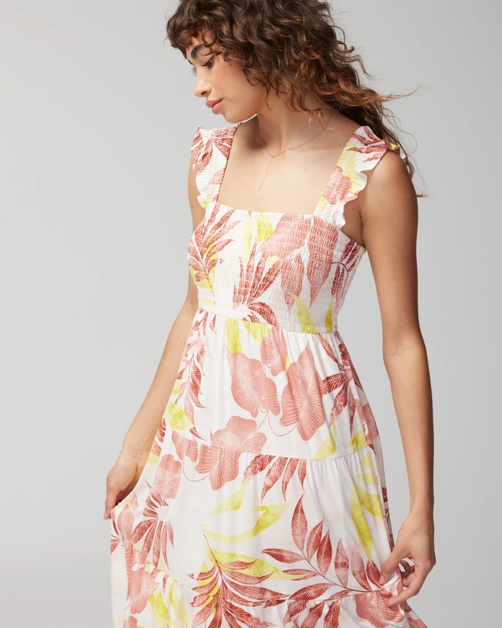 ENCHANTED PALMS KEY LIME Smocked Flutter Sleeve Mini Bra Dress