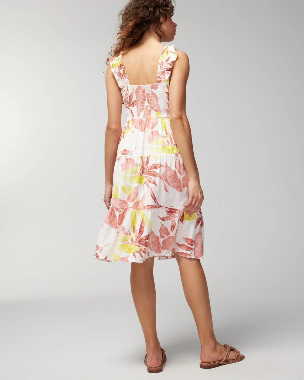 ENCHANTED PALMS KEY LIME Smocked Flutter Sleeve Mini Bra Dress