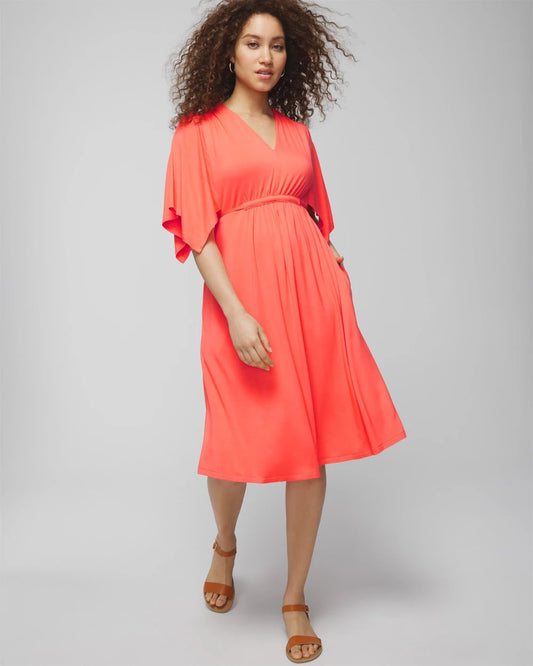 VIVID CORAL Flutter Sleeve Short Bra Dress