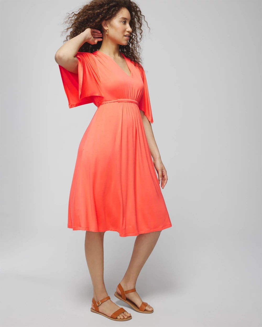 VIVID CORAL Flutter Sleeve Short Bra Dress