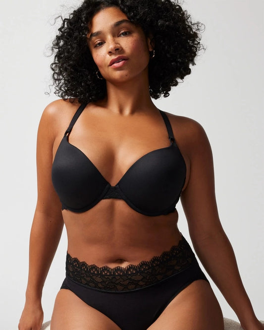 BLACK Push-Up Plunge Bra with Lace