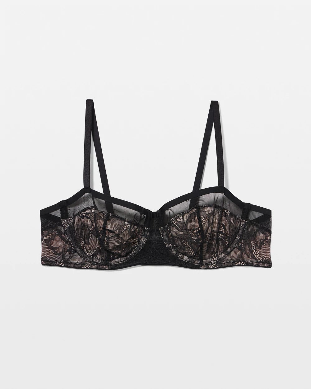 BLACK Sheer Lace Unlined Balconette Bra