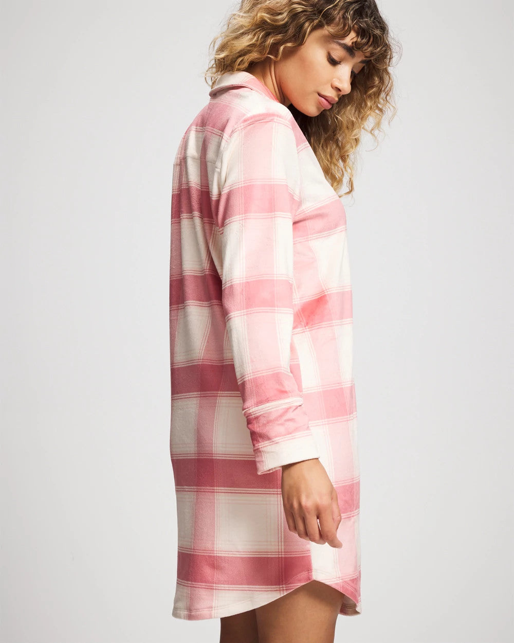 FROSTED PLAID PINK Long-Sleeve Notch Collar Sleepshirt
