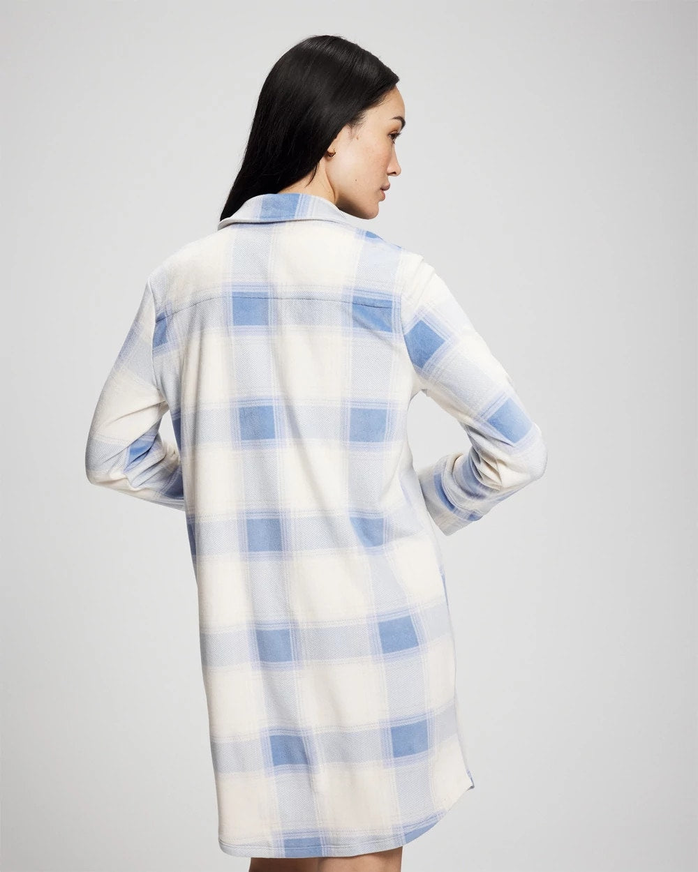 FROSTED PLAID BLUE Long-Sleeve Notch Collar Sleepshirt