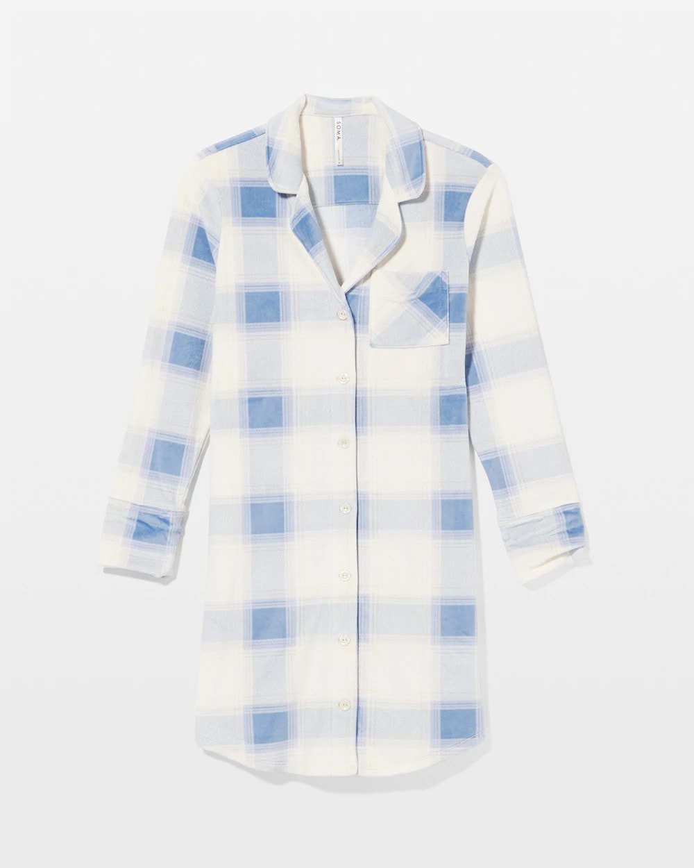 FROSTED PLAID BLUE Long-Sleeve Notch Collar Sleepshirt
