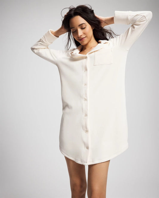 CHAMPAGNE DREAMS Long-Sleeve Notch Collar Sleepshirt