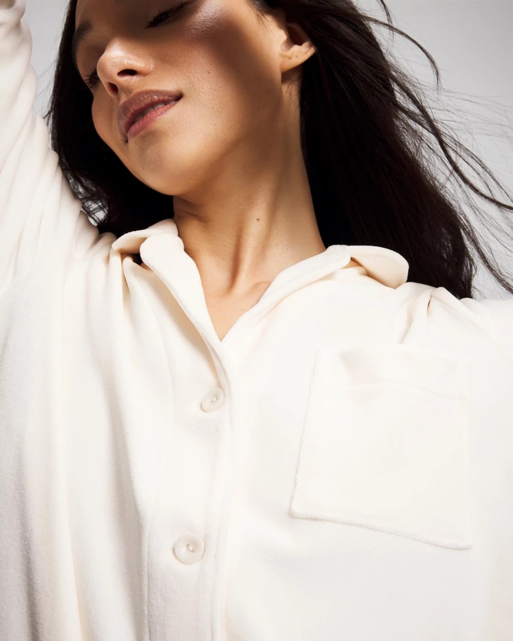 CHAMPAGNE DREAMS Long-Sleeve Notch Collar Sleepshirt