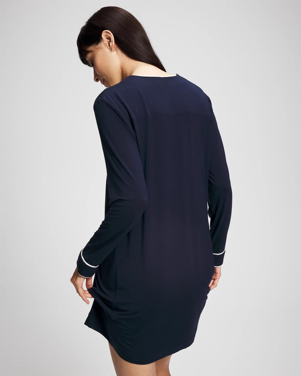 NIGHTFALL NAVY Piped Long-Sleeve Sleepshirt