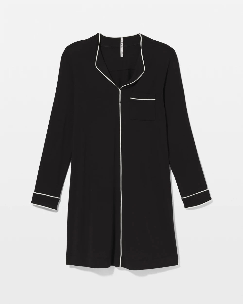 BLACK Piped Long-Sleeve Sleepshirt