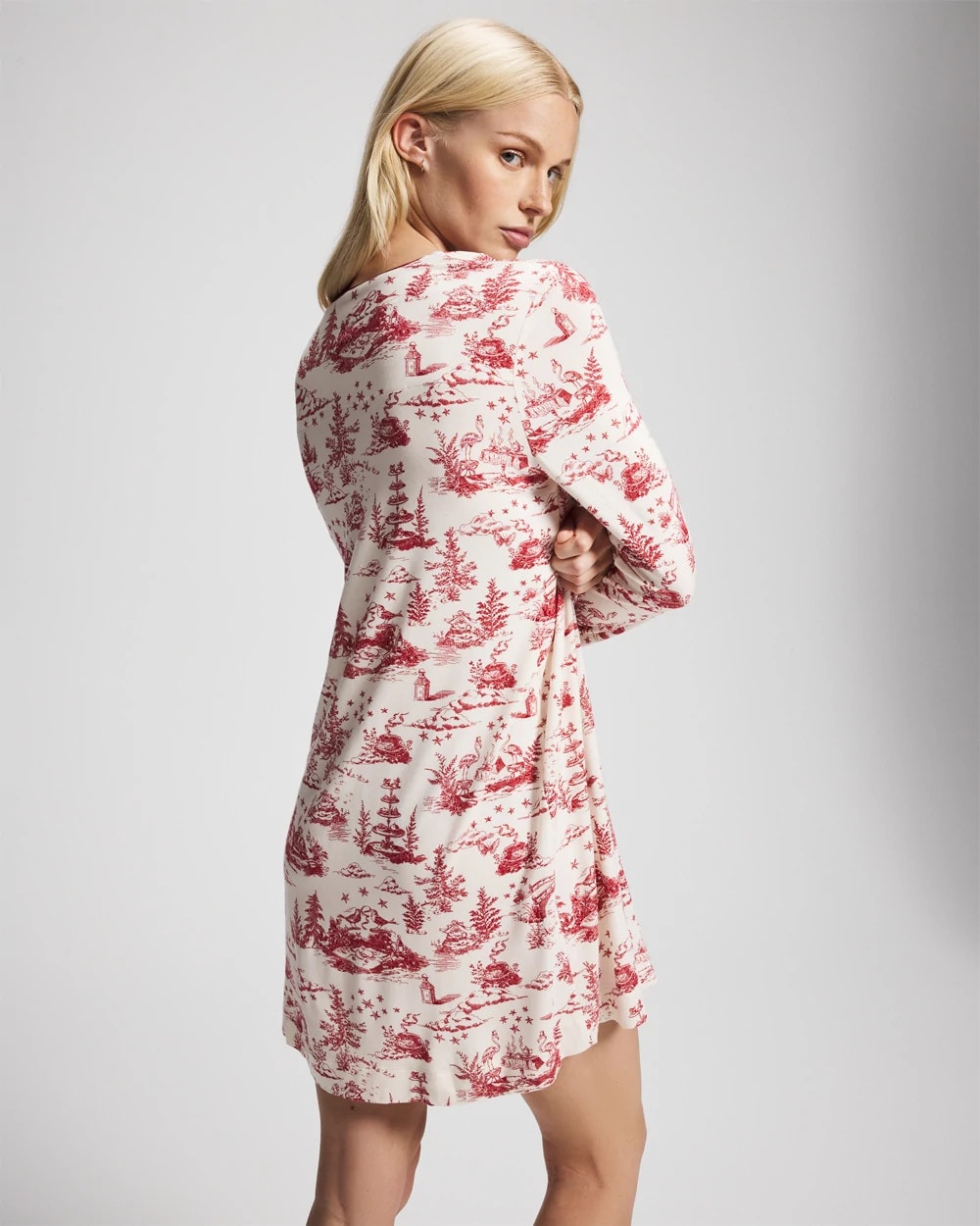 ENCHANTED TOILE CHAMPAGNE Piped Long-Sleeve Sleepshirt