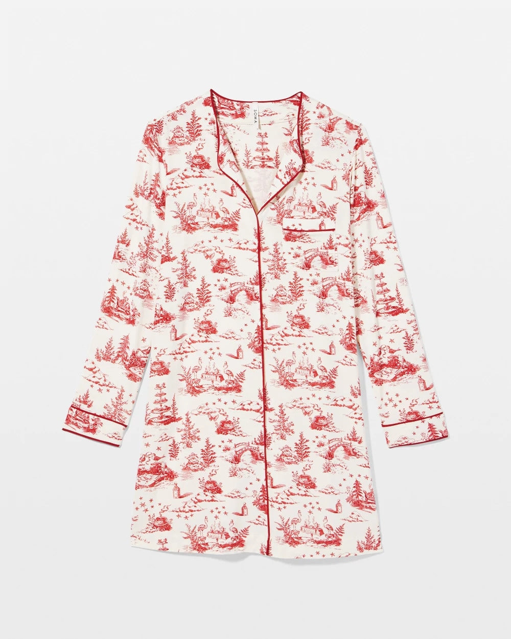 ENCHANTED TOILE CHAMPAGNE Piped Long-Sleeve Sleepshirt