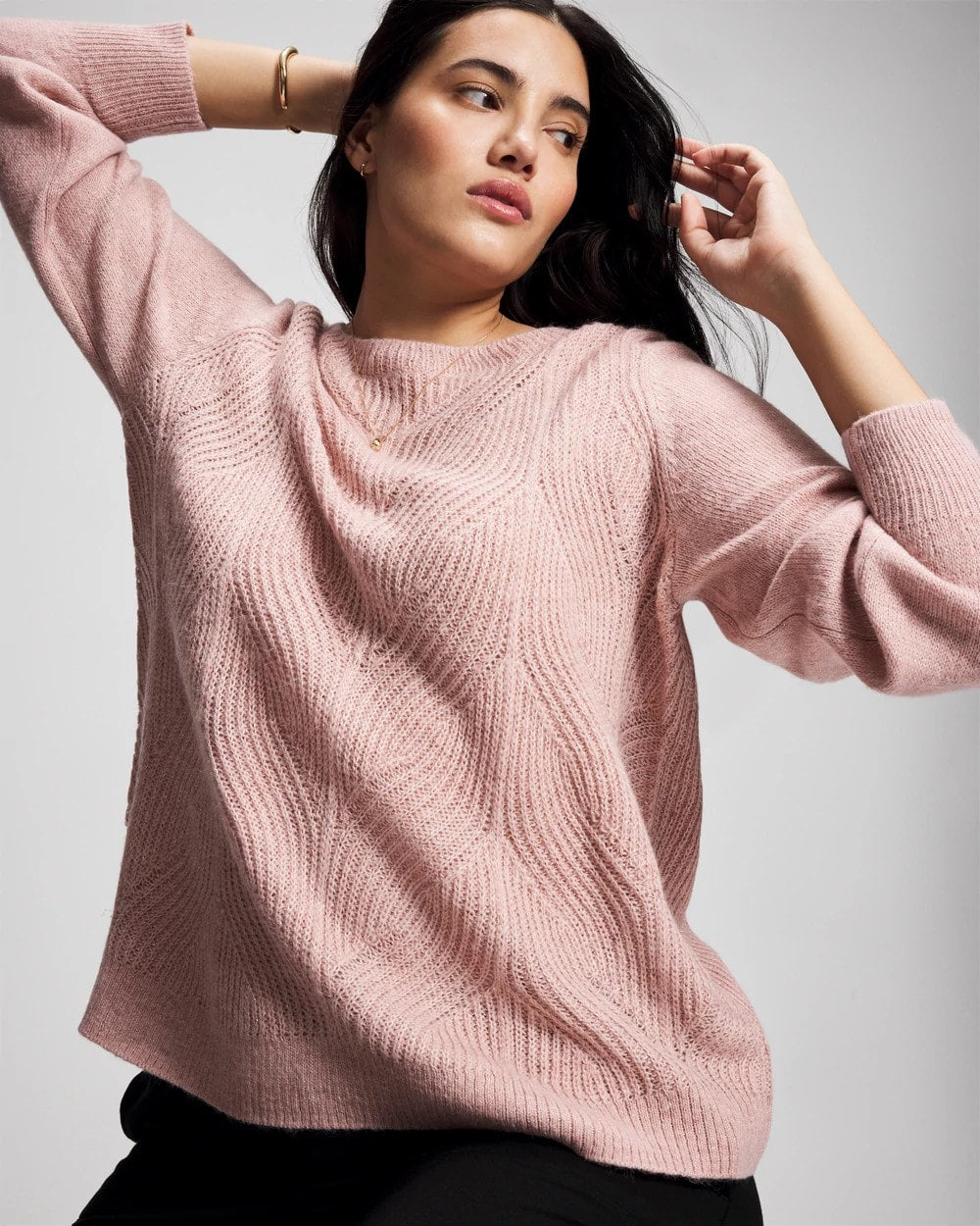 ADOBE ROSE Shimmer Cable Knit Sweater