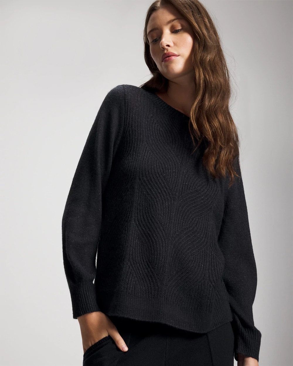 MIDNIGHT SKIES Shimmer Cable Knit Sweater