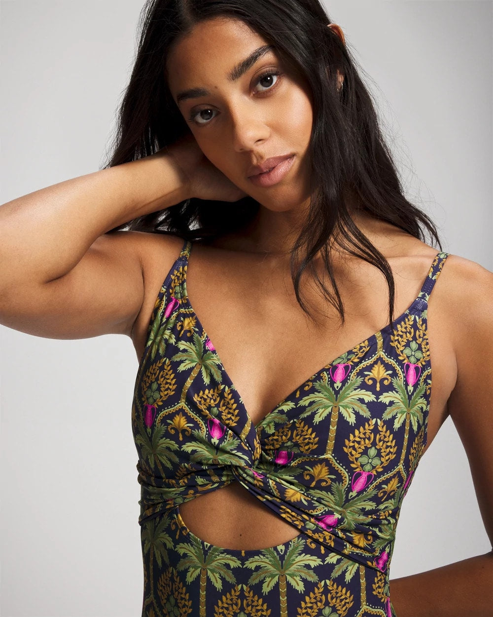 PALMY PATTERNS NAVY Twist-Front Keyhole One Piece