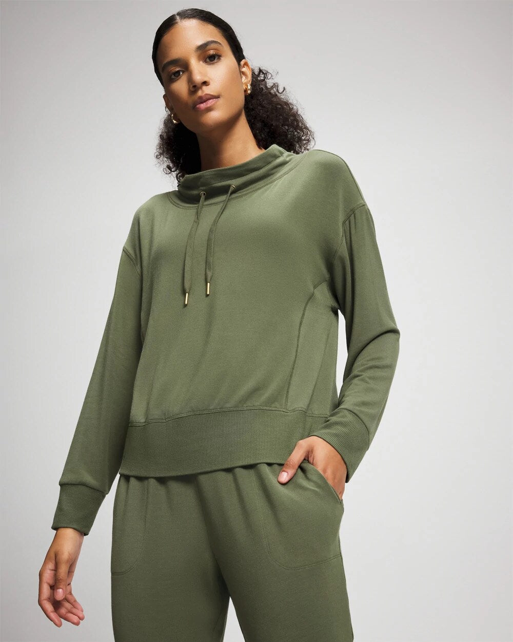 DARK SAGE Ultrasoft Fleece Relaxed Funnel Neck Sweatshirt