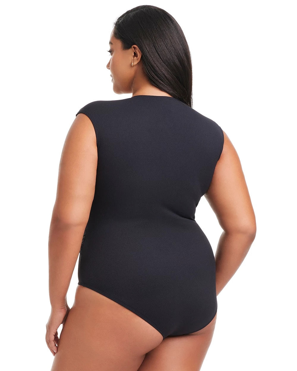 BLACK Pique Ole Cap Sleeve Surplice One Piece
