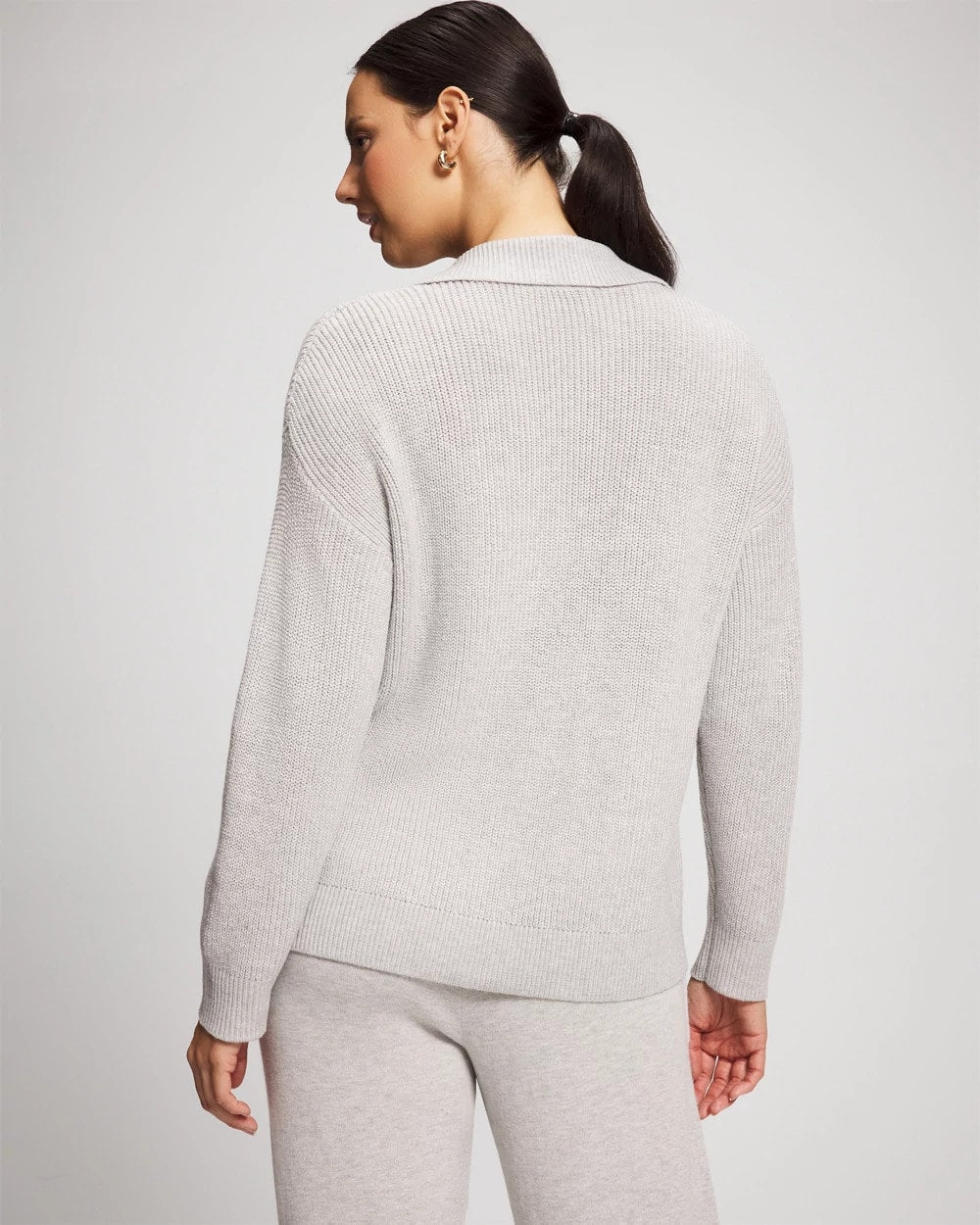 HEATHER STONE Premier Knit Cable Knit Collared Sweater