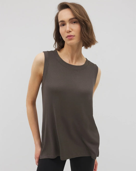 DARK GRAY OLIVE Rib Knit Sleeveless Top