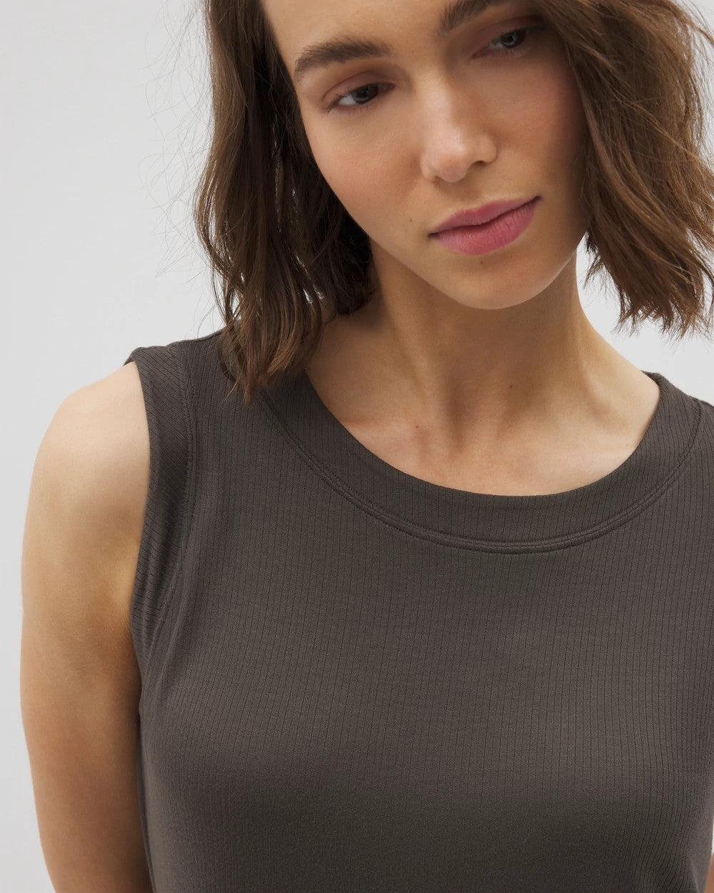 DARK GRAY OLIVE Rib Knit Sleeveless Top