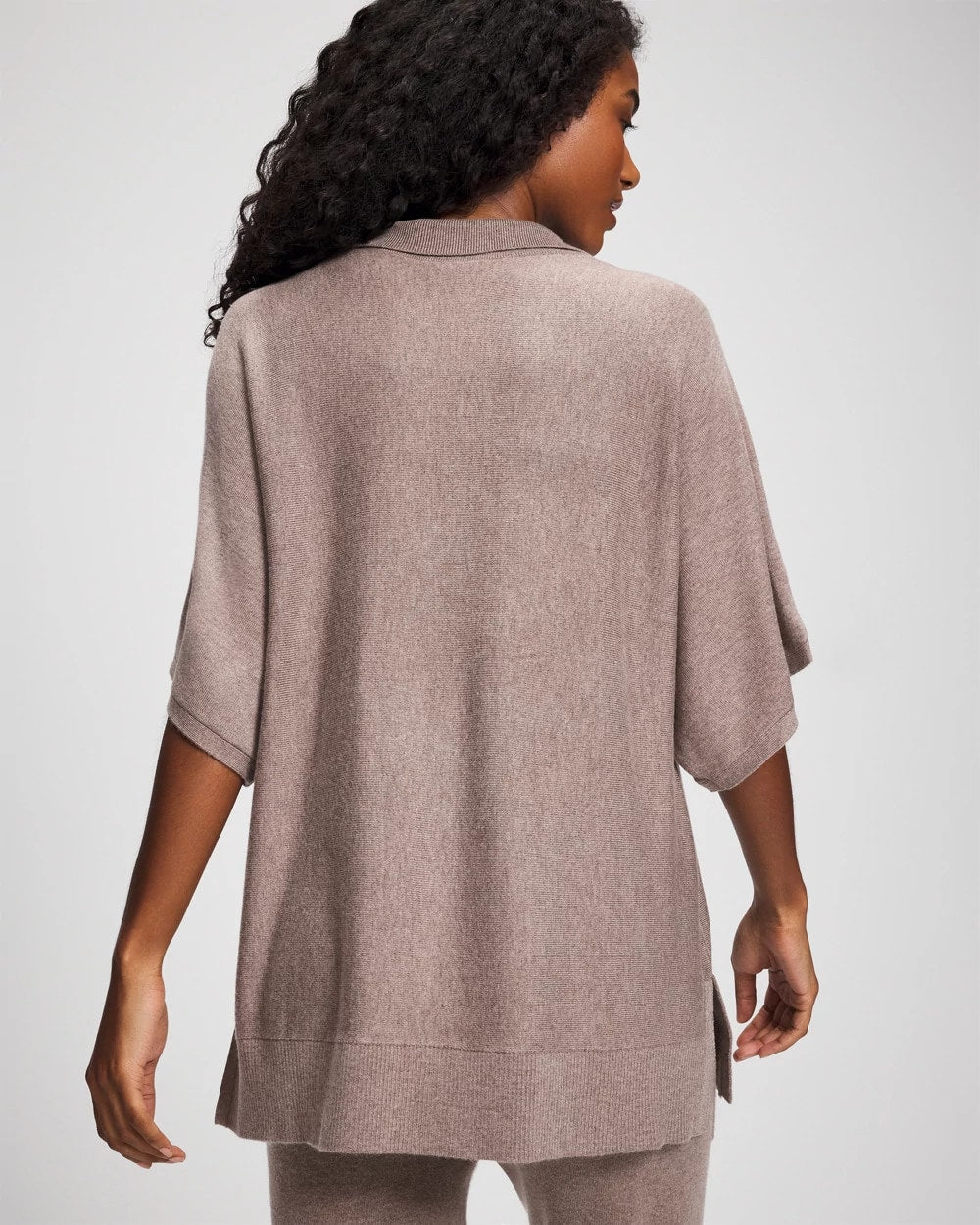 HEATHER FAWN Premier Knit Sweater Collared Top