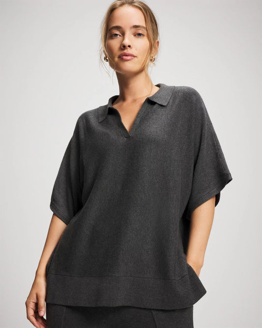 HEATHER QUARTZ Premier Knit Sweater Collared Top