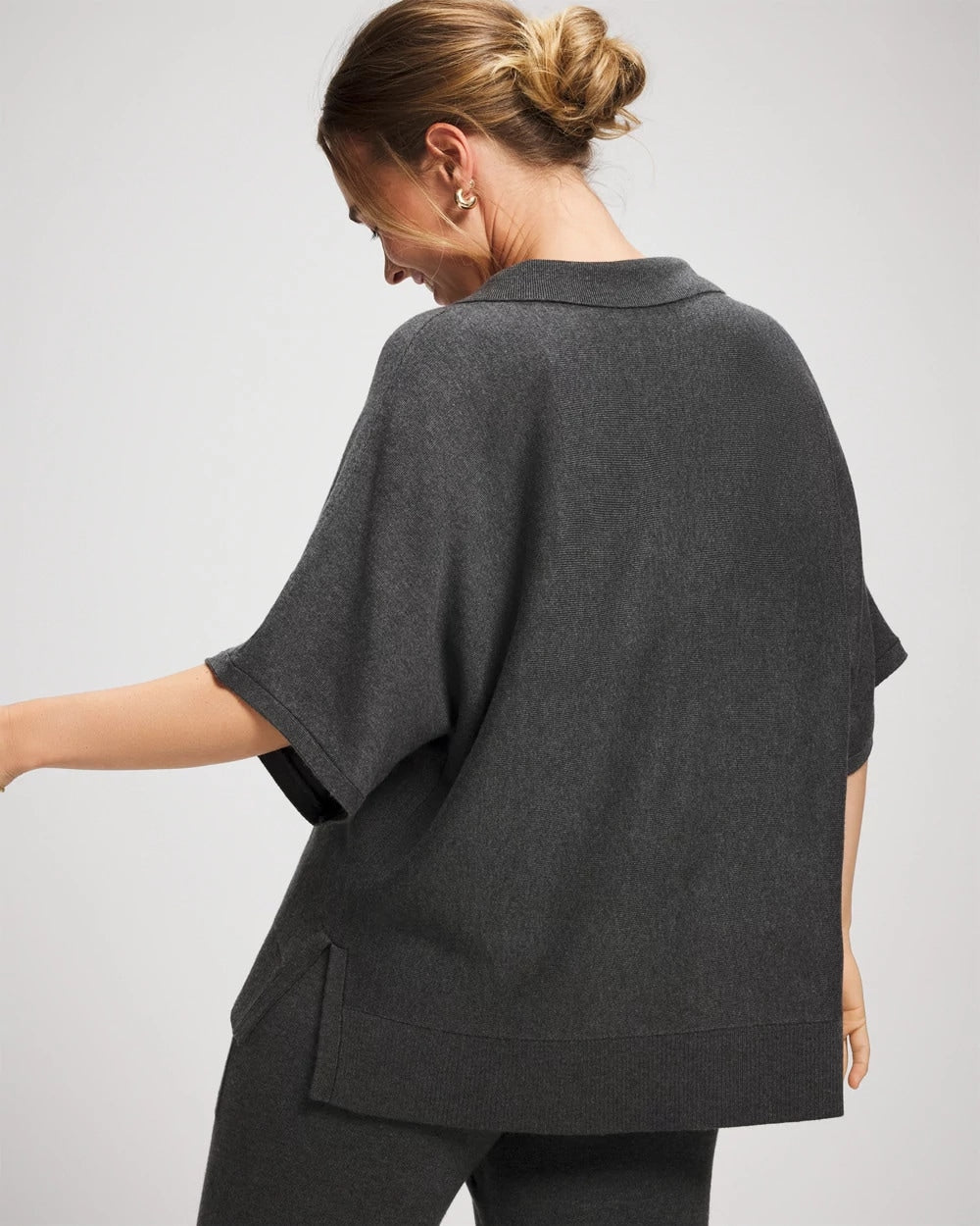 HEATHER QUARTZ Premier Knit Sweater Collared Top