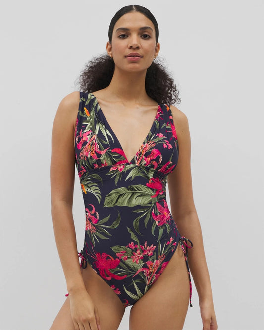 LE TIGRE TROPICAL NAVY Soma Swim V-Neck One-Piece