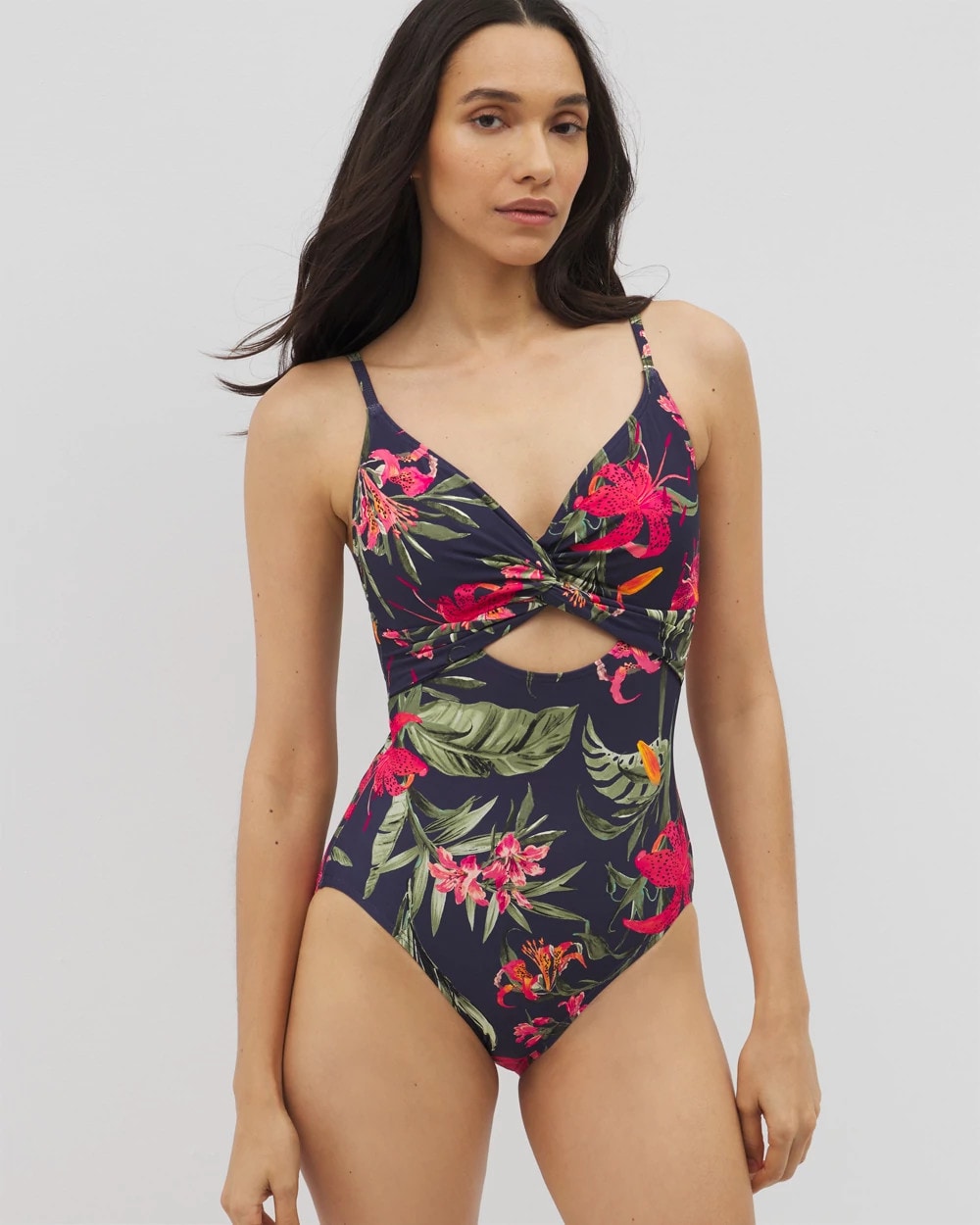 LE TIGRE TROPICAL NAVY Soma Swim Twist-Front Keyhole One-Piece