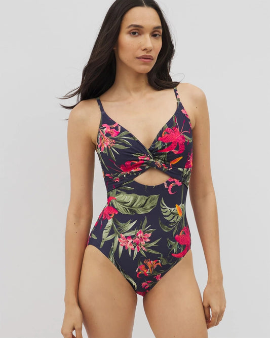 LE TIGRE TROPICAL NAVY Soma Swim Twist-Front Keyhole One-Piece