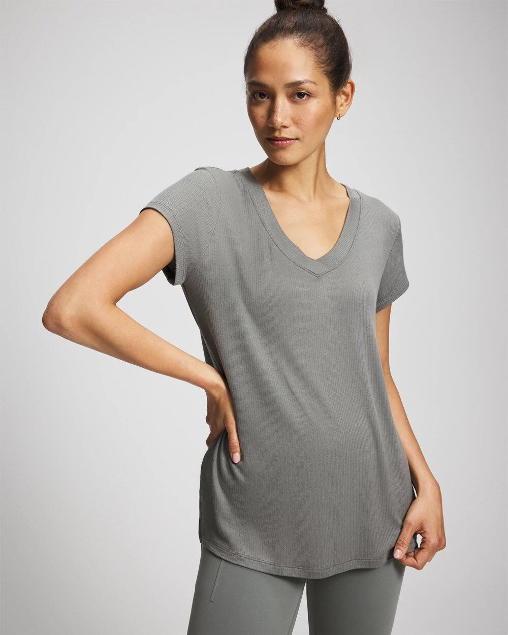 SEDONA SAGE Rib Knit V-Neck Tee