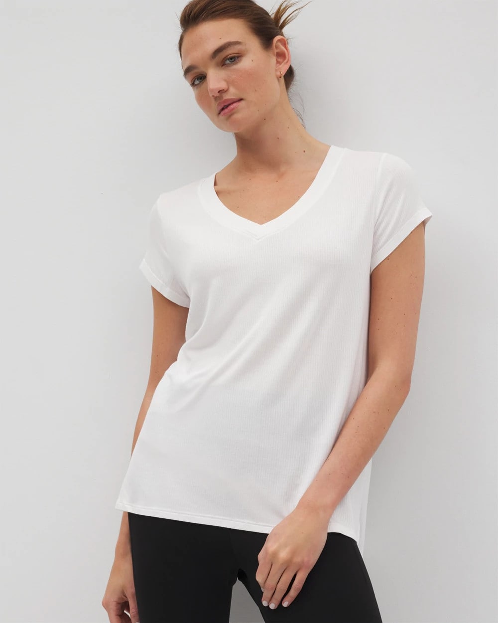 OPTIC WHITE Rib Knit V-Neck Tee