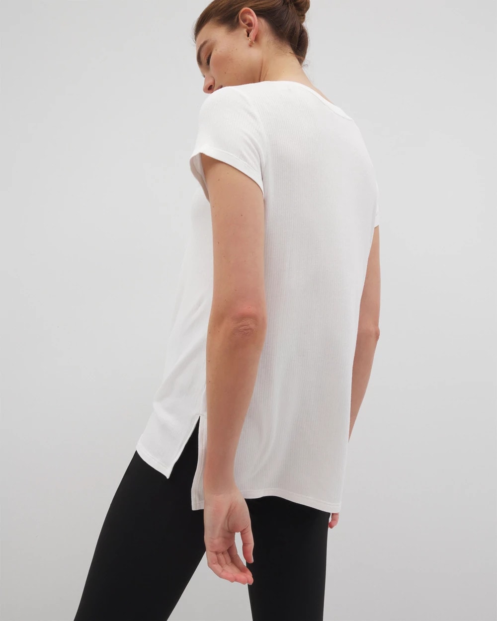 OPTIC WHITE Rib Knit V-Neck Tee
