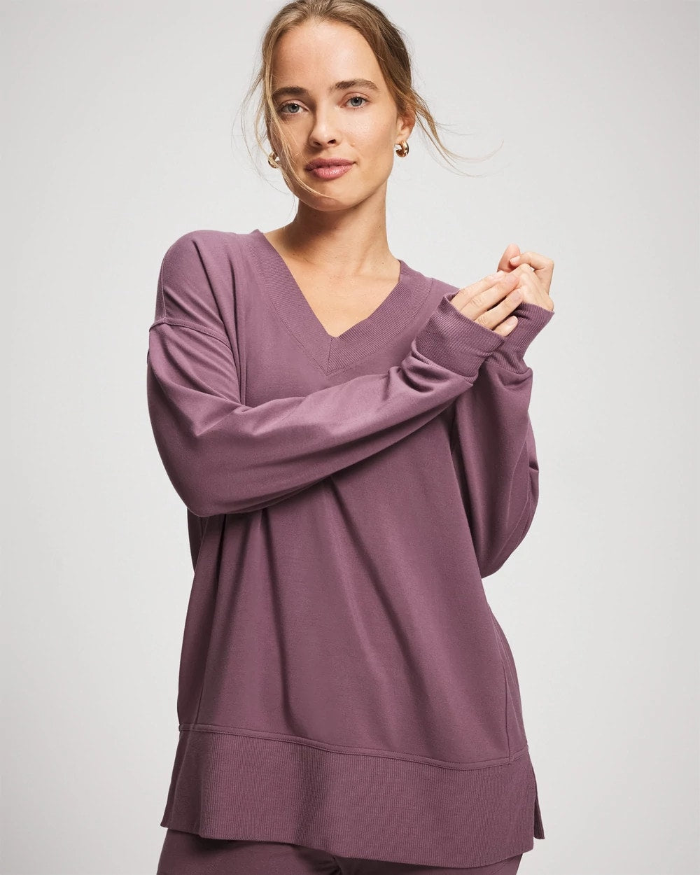 PURPLE FLINT Ultrasoft Fleece V-Neck Sweatshirt