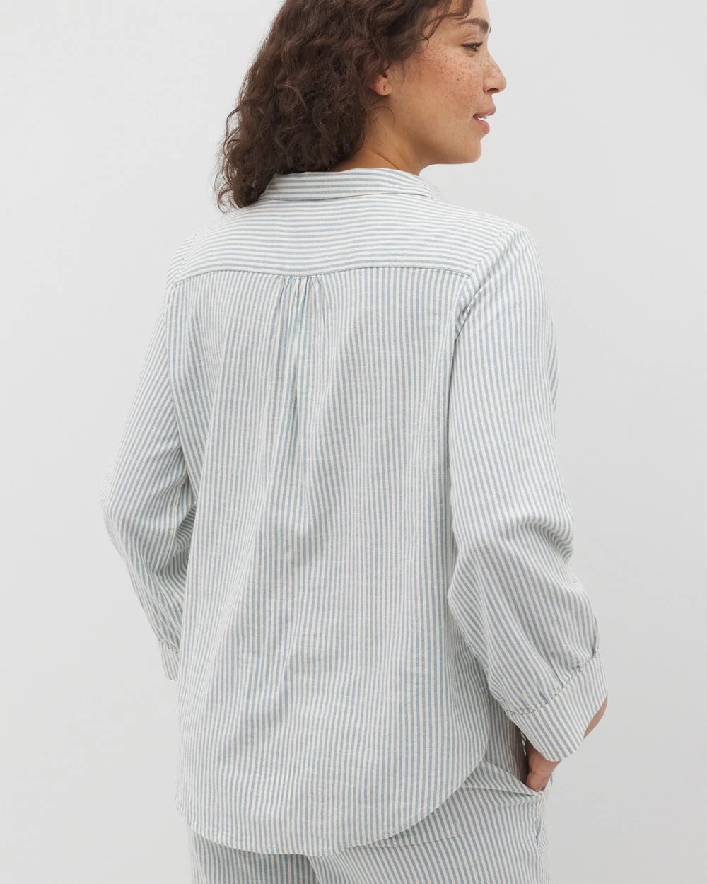 BLUE HEAVEN STRIPE Beach Cotton Long Sleeve Button-Up