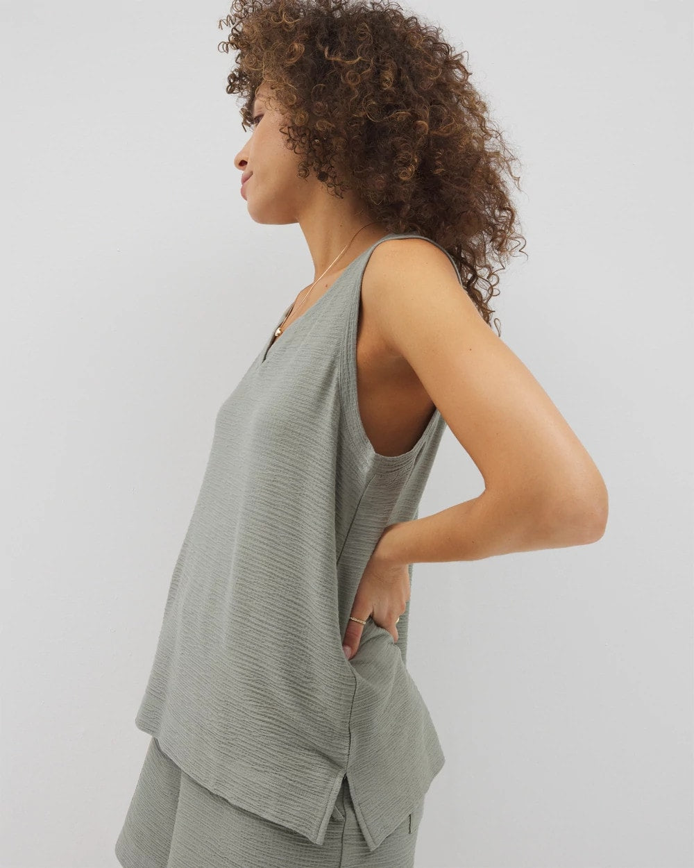 RESTORATION GREEN Crinkle Knit Tank Top