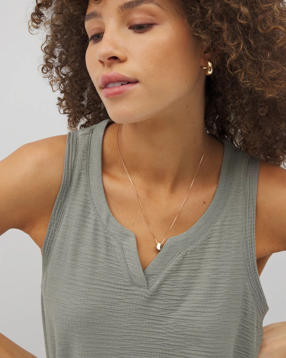 RESTORATION GREEN Crinkle Knit Tank Top