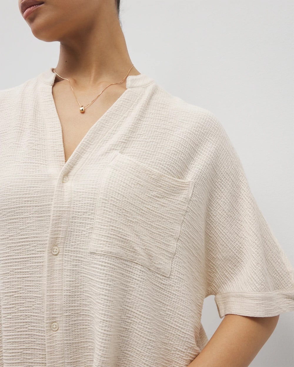 PARCHMENT Crinkle Knit Relaxed Button-Up Top