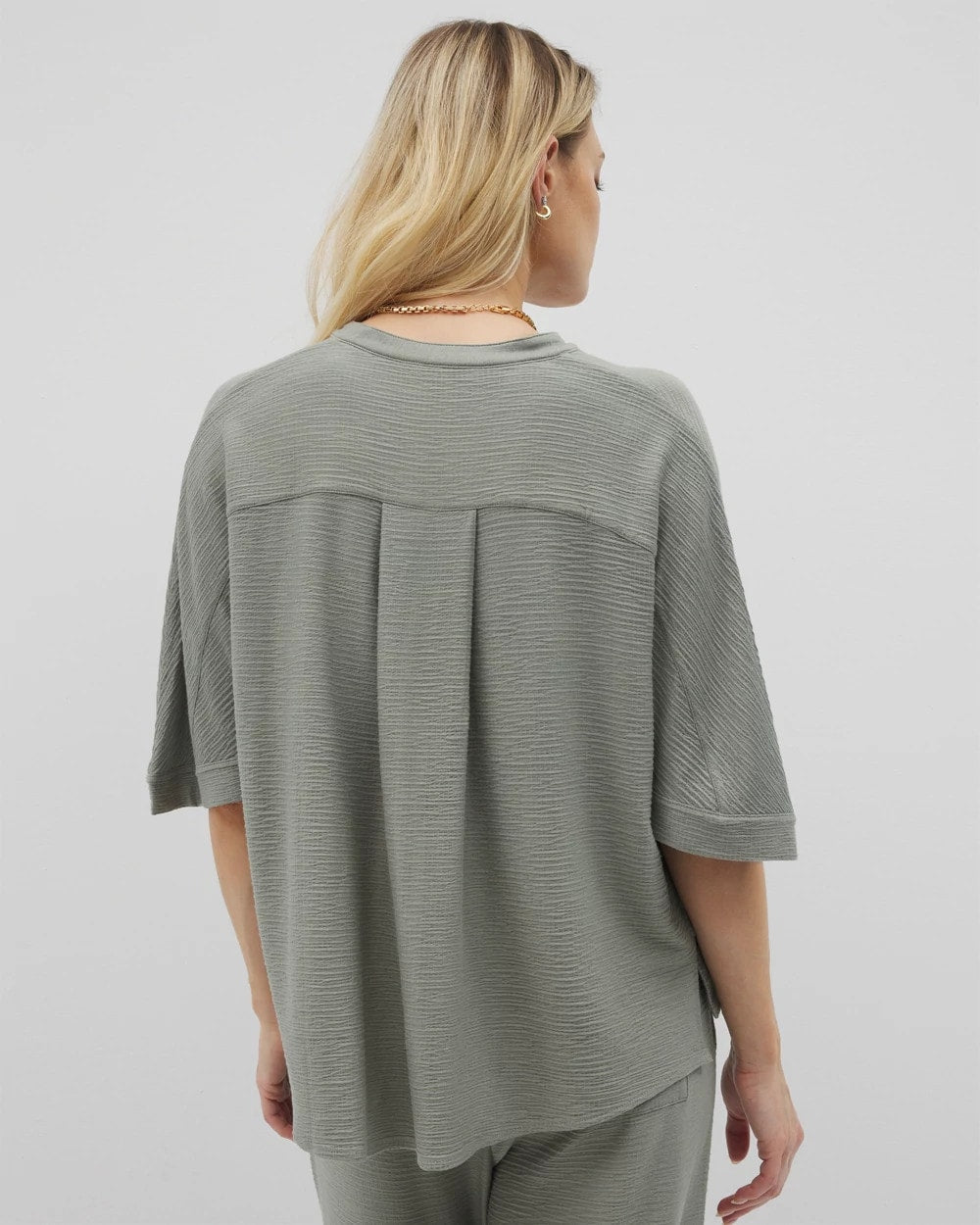 RESTORATION GREEN Crinkle Knit Relaxed Button-Up Top