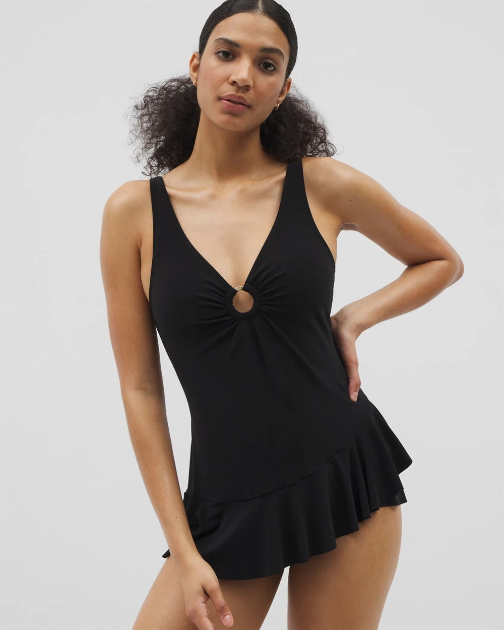 BLACK Beyond Control Solid Essentials Ruffle Swim Dress