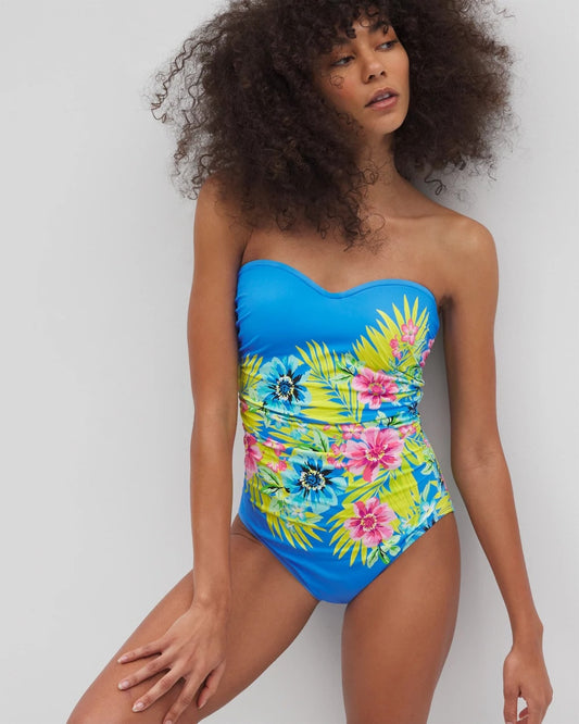 MULTI Let's Get Away Shirred Bandeau One Piece