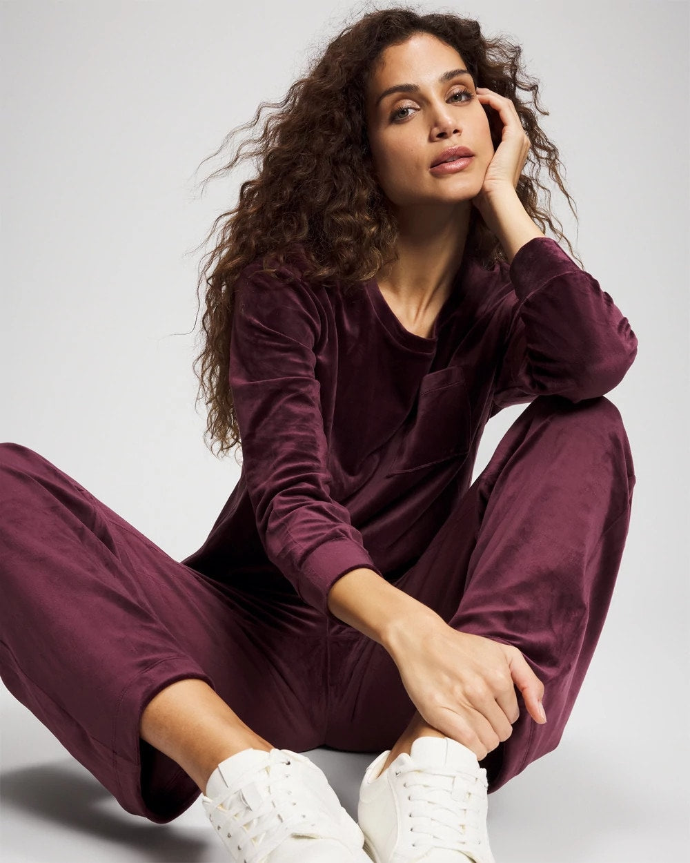 MERLOT Velour Straight Leg Pants