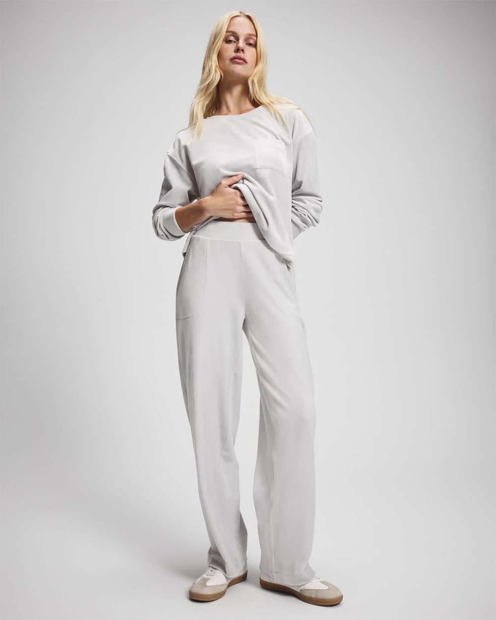 VAPOR GRAY Velour Straight Leg Pants