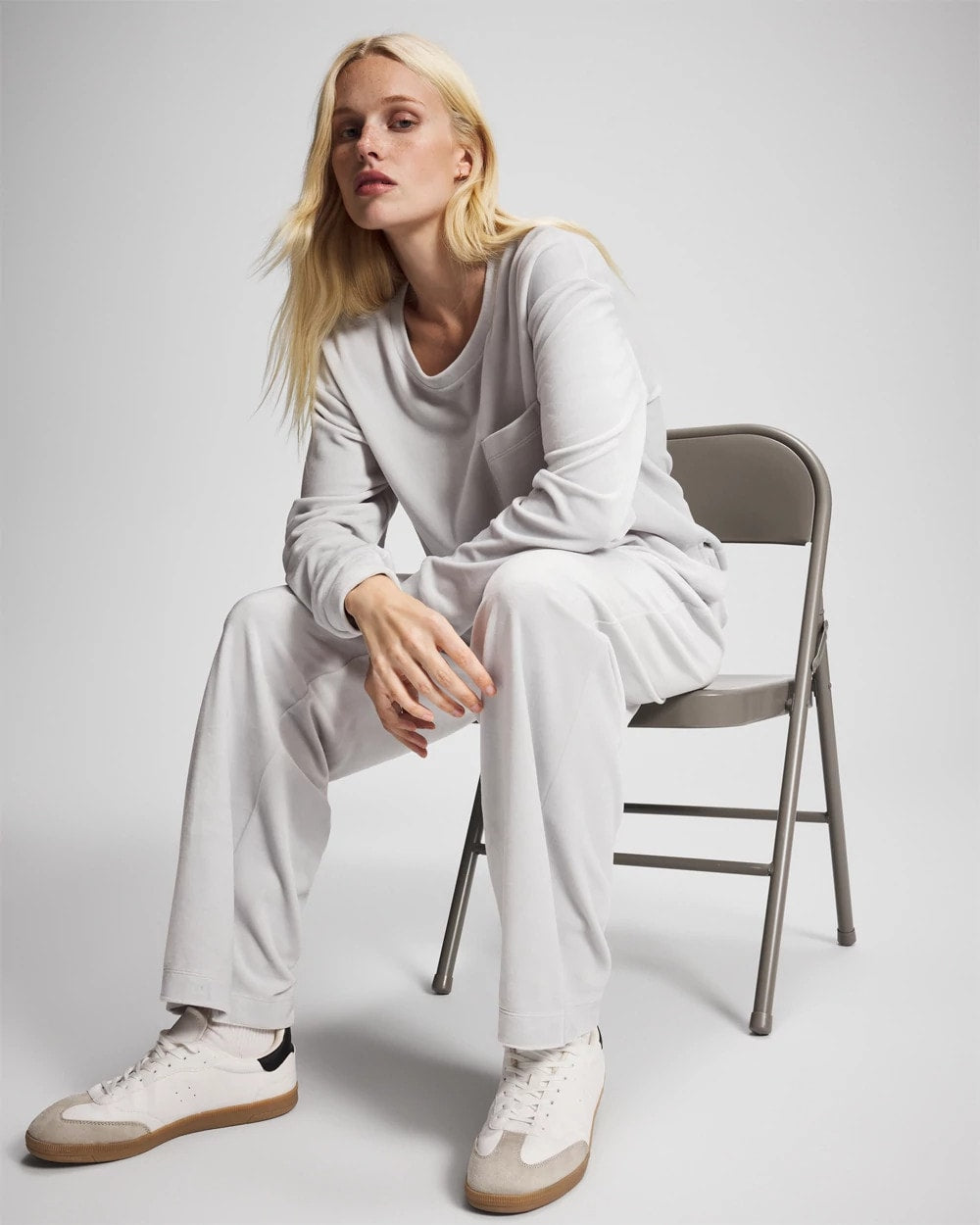 VAPOR GRAY Velour Straight Leg Pants