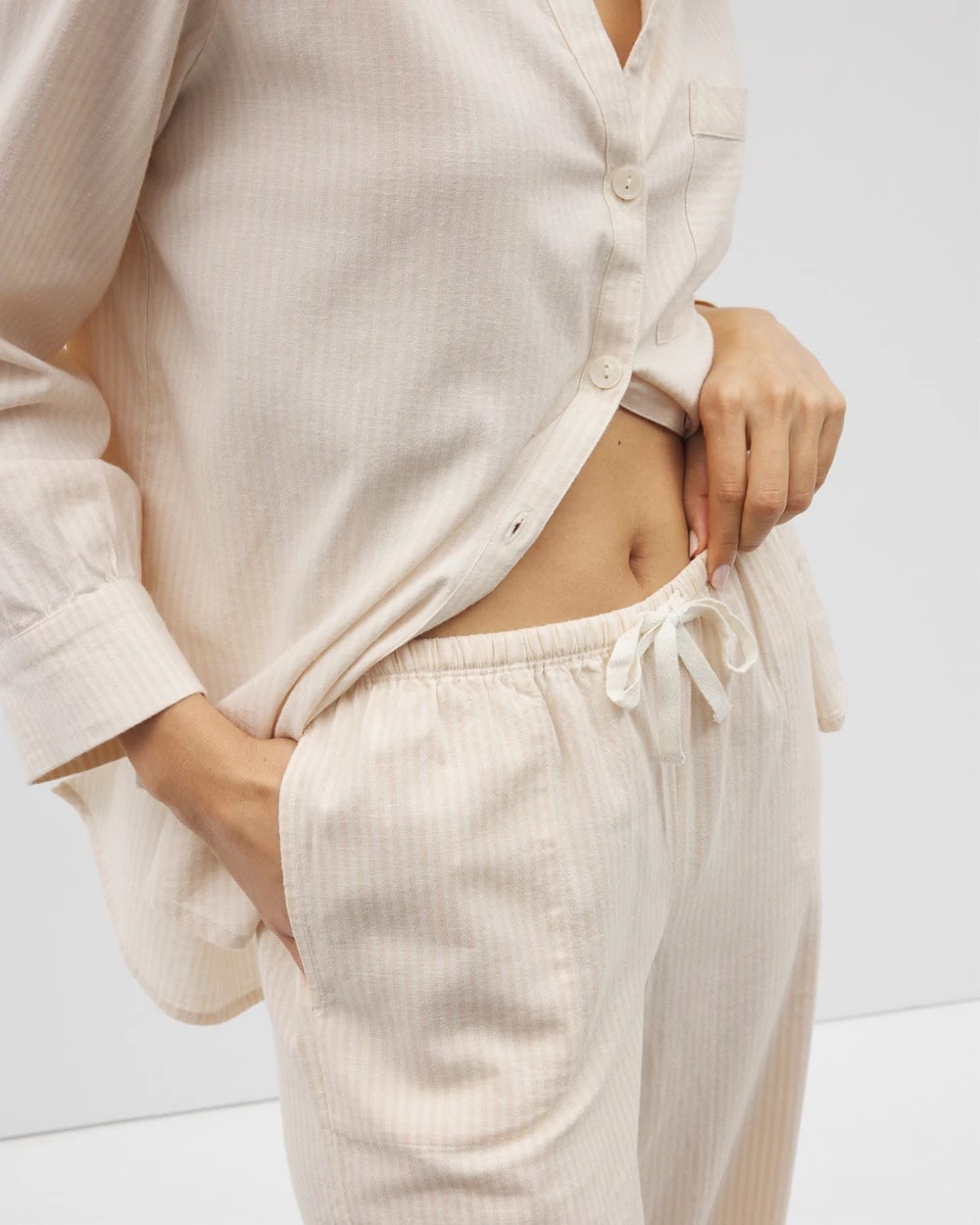 PALE SAND STRIPE Beach Cotton Crop Pant