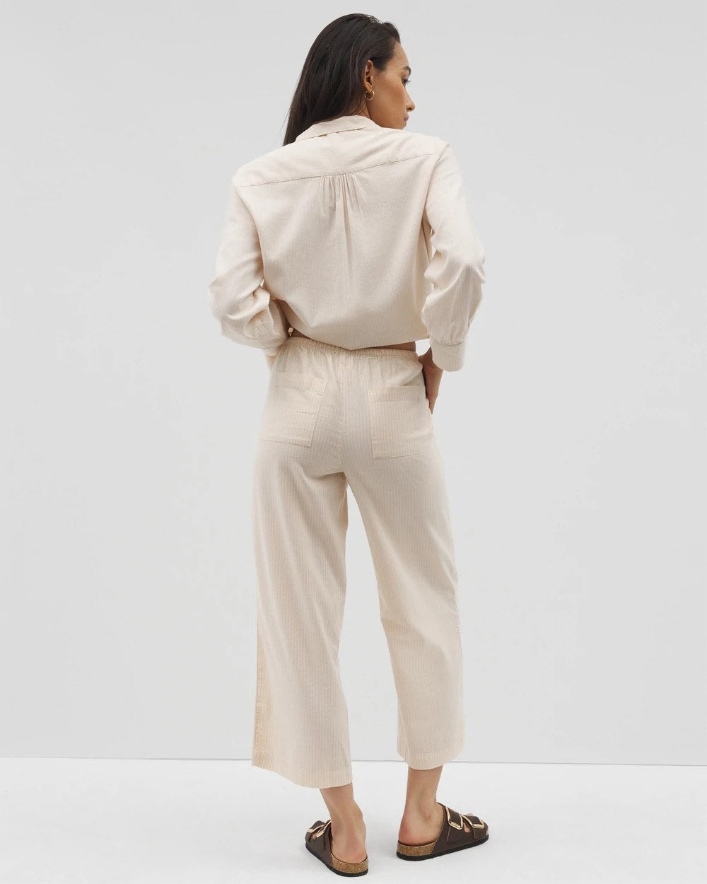 PALE SAND STRIPE Beach Cotton Crop Pant