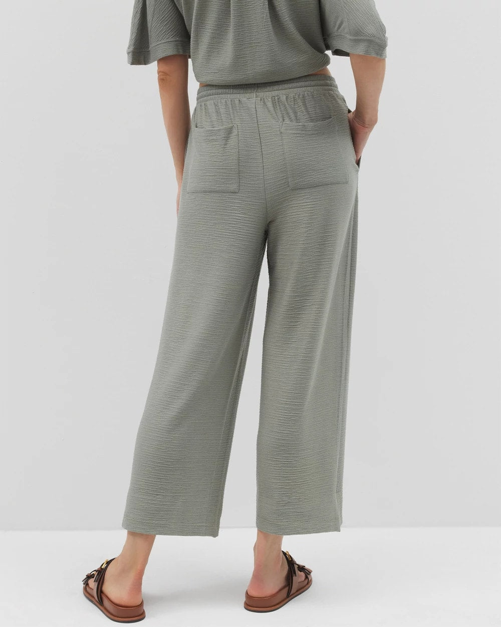 RESTORATION GREEN Crinkle Knit Wide Leg Pant