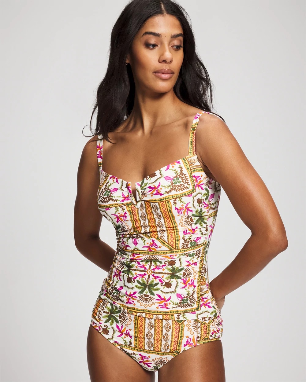 PATCHWORK PALMS COCONUT V-Wire Tankini Top
